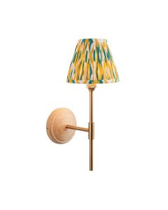 Wood T Bar And Ikat 16cm Yellow And Jade Shade Wall Light In Brushed Aged Brass