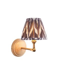 Wood Wing And Zigzag 16cm Pearl Grey Shade Wall Light In Brushed Aged Brass