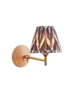 Wood Fold And Zigzag 16cm Pearl Grey Shade Wall Light In Brushed Aged Brass