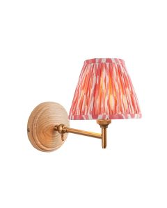 Wood Fold And Ikat 16cm Coral Pink Shade Wall Light In Brushed Aged Brass