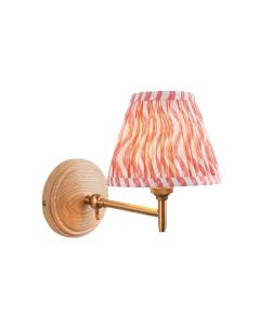 Wood Fold And Ripple 16cm Coral Pink Shade Wall Light In Brushed Aged Brass