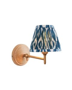 Wood Fold And Ikat 16cm Marlin Blue Shade Wall Light In Brushed Aged Brass