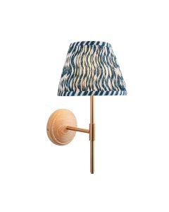 Wood T Bar And Ripple 20cm Marlin Blue Shade Wall Light In Brushed Aged Brass