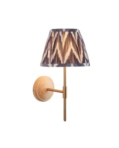 Wood T Bar And Zigzag 20cm Pearl Grey Shade Wall Light In Brushed Aged Brass