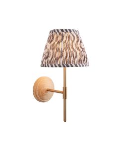 Wood T Bar And Ripple 20cm Pearl Grey Shade Wall Light In Brushed Aged Brass