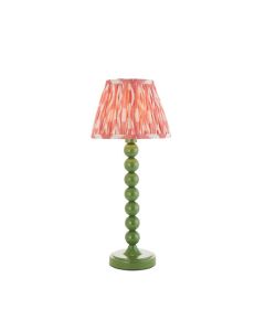 Higgledy And Ikat 20cm Coral Pink Shade Table Lamp With High Gloss Cotswold Green Base