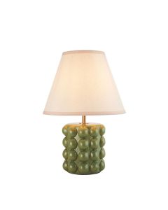 Bobble And Ivy 25cm Vintage White Fabric Shade Table Lamp In Olive Green Bobble Ceramic Base