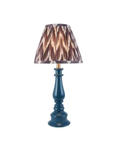 Myrtle And Zigzag 25cm Pearl Grey Shade Table Lamp With Gloss Marlin Blue Base