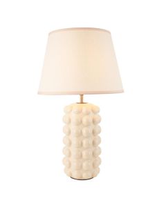 Bobble And Ivy 35cm Vintage White Fabric Shade Table Lamp In Gloss White Ceramic Base
