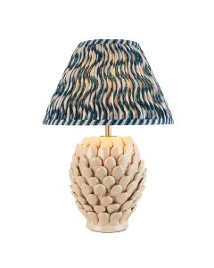 Layered Leaf And Ripple 30cm Marlin Blue Shade Table Lamp With Round Ivory Ceramic Base