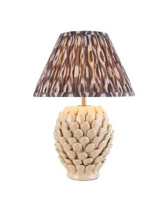 Layered Leaf And Ikat 30cm Pearl Grey Shade Table Lamp With Round Ivory Ceramic Base