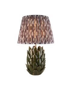 Layered Leaf And Ikat 35cm Pearl Grey Shade Table Lamp With Round Ivory Ceramic Base