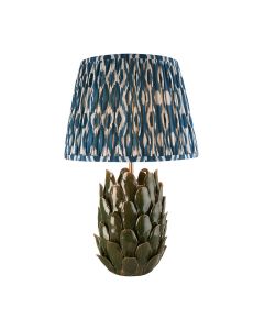 Layered Leaf And Ikat 35cm Marlin Blue Shade Table Lamp With Round Ivory Ceramic Base