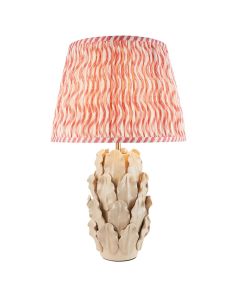 Layered Leaf And Ripple 35cm Coral Pink Shade Table Lamp With Ivory Ceramic Base