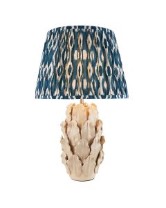 Layered Leaf And Ikat 35cm Marlin Blue Shade Table Lamp With Ivory Ceramic Base