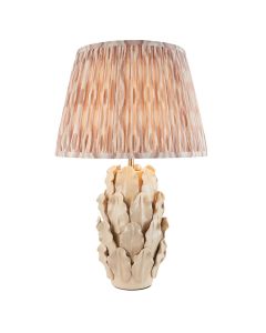 Layered Leaf And Ikat 35cm Neutral Shade Table Lamp With Ivory Ceramic Base