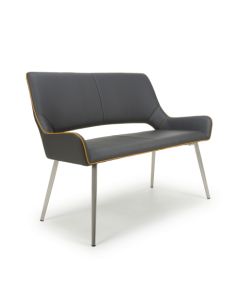 Mako Leather Effect Dining Bench In Graphite Grey