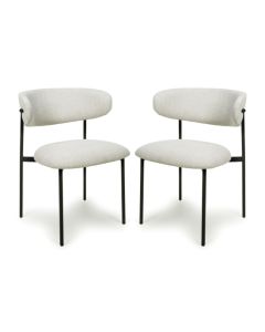 Marisa Natural Linen Effect Fabric Dining Chairs In Pair