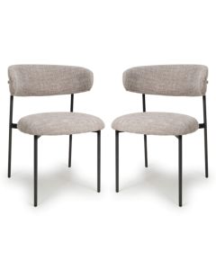 Marisa Oatmeal Tweed Fabric Dining Chairs In Pair