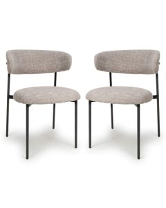 Marisa Oatmeal Tweed Fabric Dining Chairs In Pair
