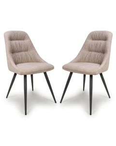 Corinth Natural Linen Effect Fabric Dining Chairs In Pair