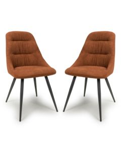 Corinth Burnt Orange Linen Effect Fabric Dining Chairs In Pair