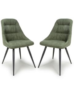 Corinth Green Linen Effect Fabric Dining Chairs In Pair