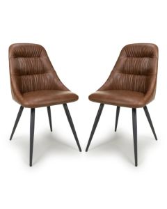 Corinth Tan Leather Effect Dining Chairs In Pair