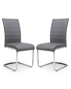 Callisto Grey Leather Effect Dining Chairs In Pair