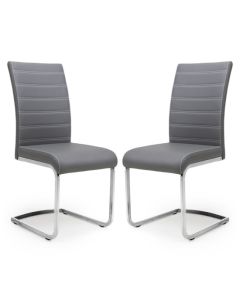 Callisto Grey Leather Effect Dining Chairs In Pair