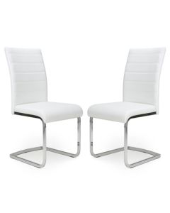 Callisto White Leather Effect Dining Chairs In Pair