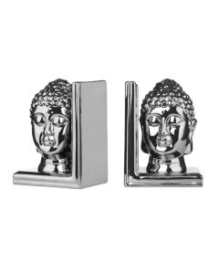 Koper Ceramic Buddha Head Bookends In Silver