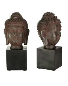 Koper Polyresin Set Of Buddha Head Bookends In Rust Tone