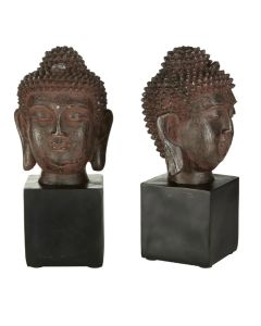 Koper Polyresin Set Of Buddha Head Bookends In Rust Tone