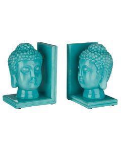 Koper Polyresin Set Of 2 Buddha Head Bookends In Turquoise