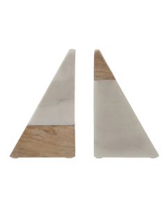 Sena Mango Wood And Marble Bookends In Natural And White
