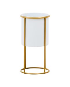 Trosa Small Metal Floor Standing Planter In White And Gold