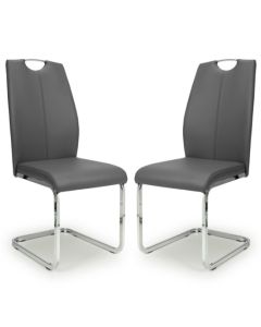 Toledo Grey Leather Effect Dining Chairs In Pair