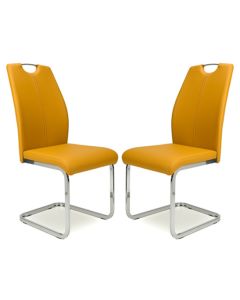Toledo Yellow Leather Effect Dining Chairs In Pair