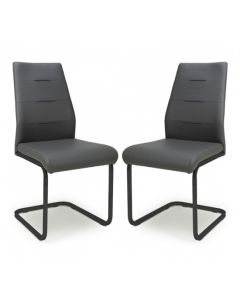 Cordoba Grey Leather Effect Dining Chairs In Pair