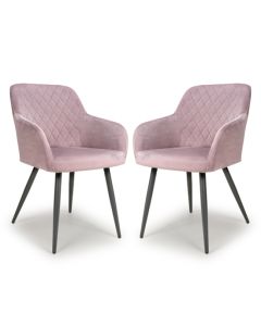 Marina Dusky Pink Brushed Velvet Dining Chairs In Pair