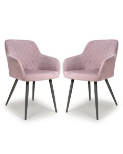 Marina Dusky Pink Brushed Velvet Dining Chairs In Pair
