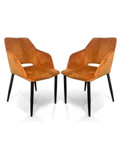 Nero Burnt Orange Brushed Velvet Dining Chairs In Pair