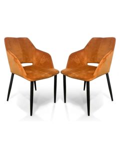 Nero Burnt Orange Brushed Velvet Dining Chairs In Pair