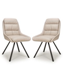 Arnhem Swivel Cream Leather Effect Dining Chairs In Pair