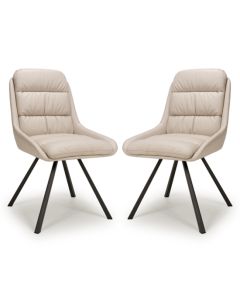 Arnhem Swivel Cream Leather Effect Dining Chairs In Pair