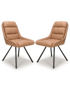 Arnhem Swivel Tan Leather Effect Dining Chairs In Pair