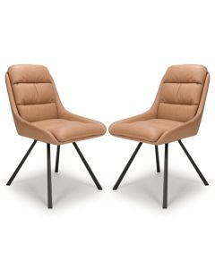 Arnhem Swivel Tan Leather Effect Dining Chairs In Pair
