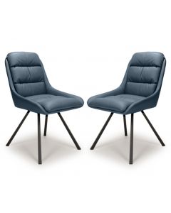 Arnhem Swivel Midnight Blue Leather Effect Dining Chairs In Pair