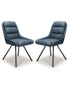 Arnhem Swivel Midnight Blue Leather Effect Dining Chairs In Pair